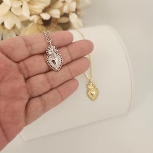 Sacred Heart Necklace,  Ex Voto 18k Gold Filled, Mexican Heart, Catholic Heart Necklace. Milagros Heart, Catholic jewelry Gift for Her