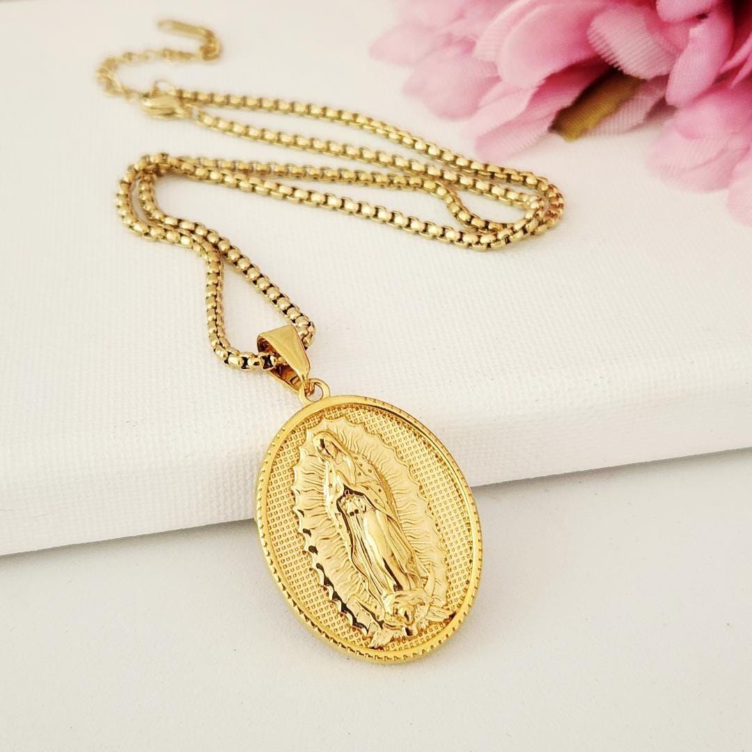 Virgin Guadalupe Gold Medal, Virgin Pendant: Religious Necklace ...