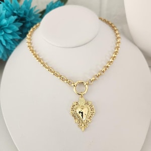 Sacred Heart Necklace: 18k Gold Plated Ex Voto, Catholic Jewelry