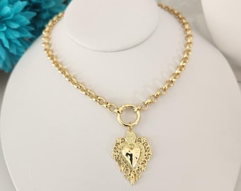 Sacred Heart Necklace: 18k Gold Plated Ex Voto, Catholic Jewelry