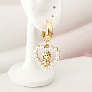 Virgin Guadalupe Earrings, Gold Medallion Hoops, Virgin Medal Earrings, Mother Mary, Madonna, Gold Plated Hoops, Mexican Earrings,