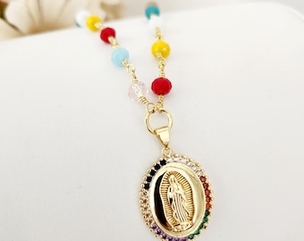 Jungfrau von Guadalupe Halskette, Rosenkranzkette, mexikanischer Schmuck, Ostergeschenk