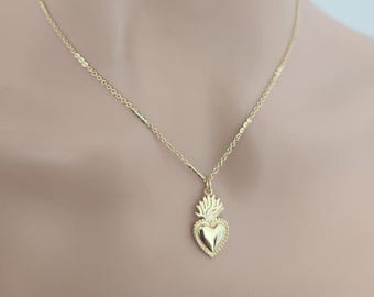 18k Gold Filled Sacred Heart Necklace: Ex Voto , Sacro Cuore , Milagros Jewelry, Catholic Necklace,