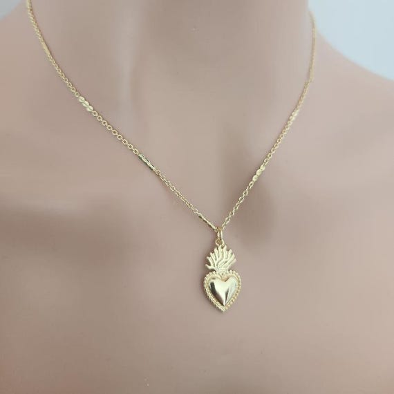 18k Gold Filled Sacred Heart Necklace: Ex Voto Sacro Cuore