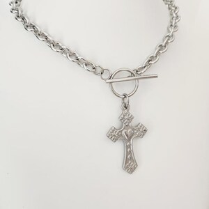 Silver Cross Necklace | Cross Toggle Necklace | Stainless Steel Crucifix Necklace | Large Cross Necklace | Holy Cross Necklace