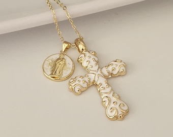 Jungfrau Wunderbare Medaille und Kreuz Halskette, katholischer Schmuck