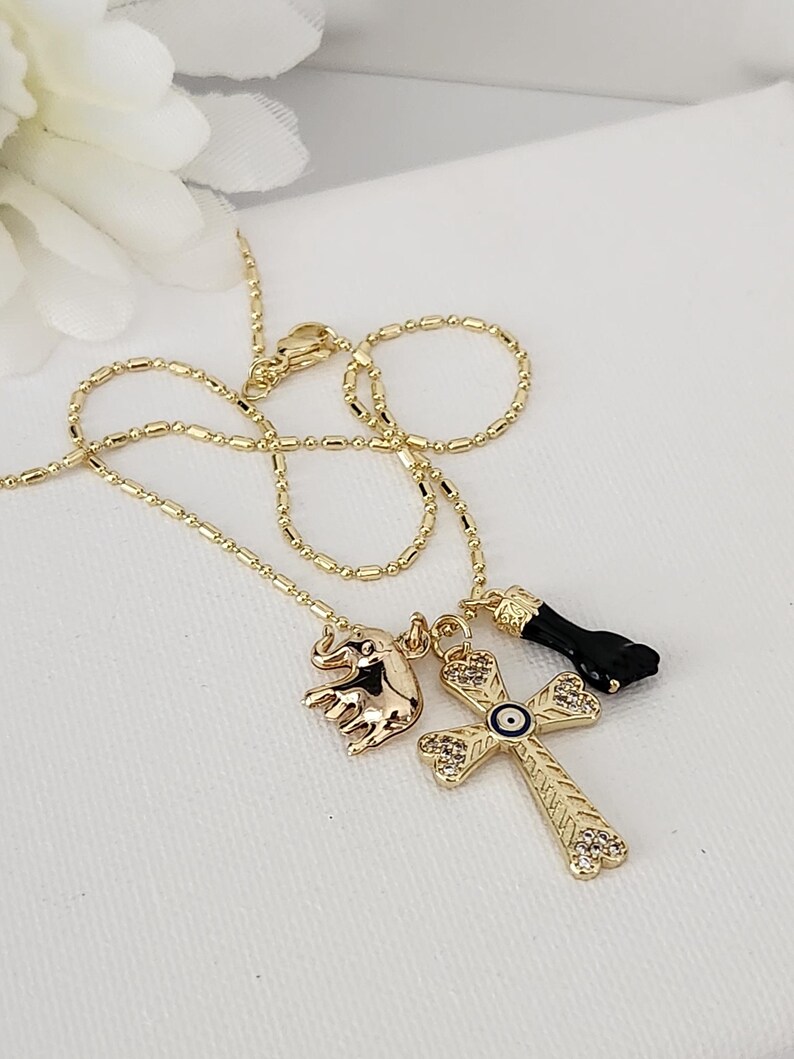 Protection Necklace, Evil Eye Cross Necklace, Azabache Charm, Figa Hand ...