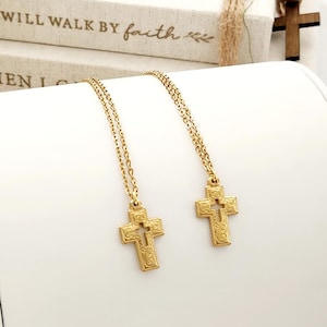 Mini Cross Necklace,  Gold Cross  in Stainless Steel, Dainty Gold Cross Necklace, Faith Jewelry, Religious Gift, Catholic gift for women