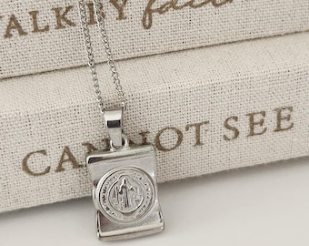 St Benedict Scapular Necklace | Silver Catholic Scapular | Devotional Religious Jewelry  Idea for Woman Catholic Gift