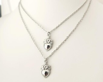 Silver Sacred Heart Necklace: Ex Voto, Mini Heart Pendant, Jewelry Gift