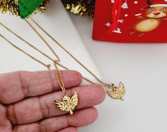 Collar de ángel de la guarda dorado: colgante de querubín de acero inoxidable,