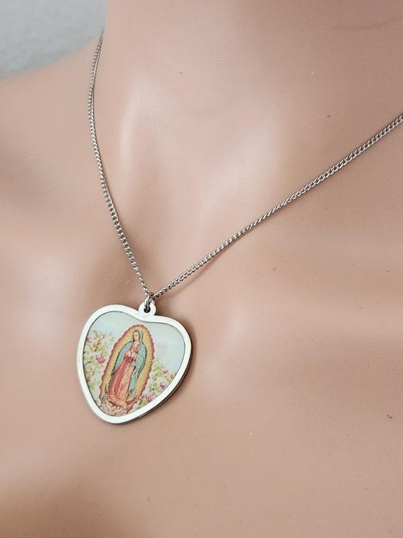 Virgin Guadalupe Silver Necklace, Stainless Steel , Mexican