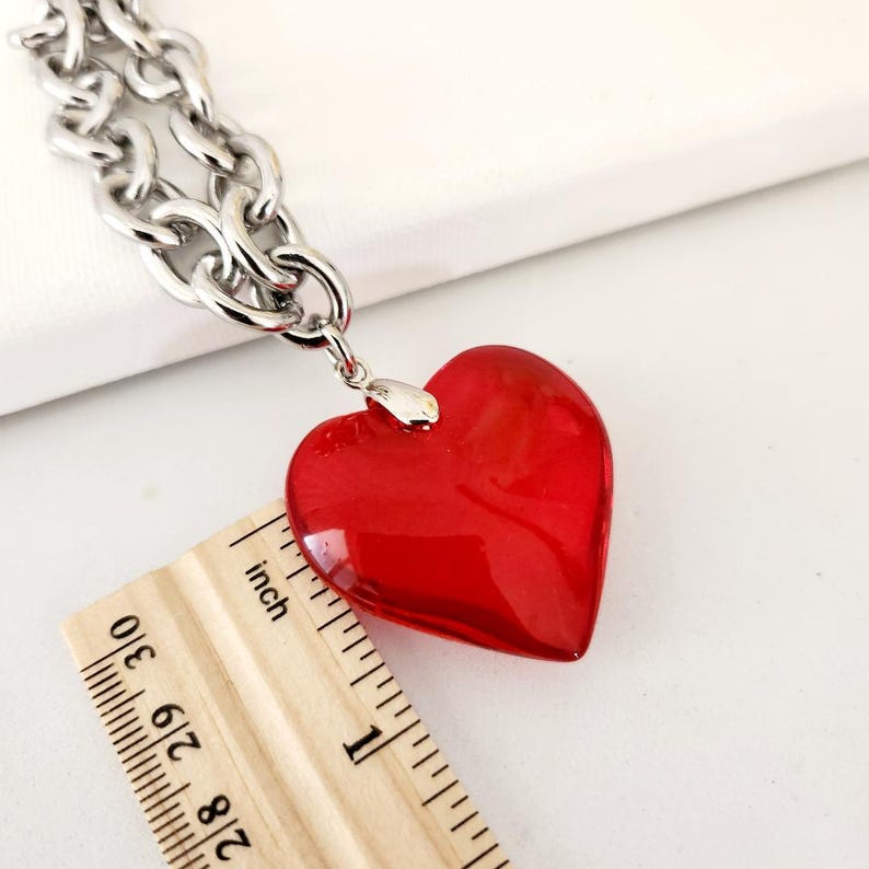 Heart Necklace,  Red Glass Pendant, Jewelry Gift for Her, Women's Gift, Red Heart  Chain Necklace, Necklaces for Women, Chunky Red Necklace, Big Red Heart Necklace