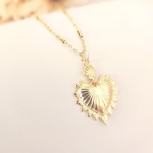 Gold Sacred Heart Necklace,  18 k Gold Plated