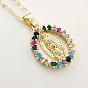 14K Solid Gold Virgin Guadalupe Pendant Necklace - 18" Chain, 22mm Charm
