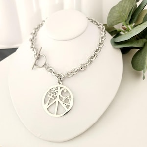 Peace Necklace, Universal Peace Necklace in Stainless Steel, Toggle necklace, Bohemian Necklace
