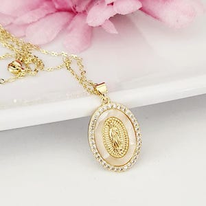 Joyería Virgen de Guadalupe, Baño de Oro 18 k, Regalo de joyería mexicana, Collar católico