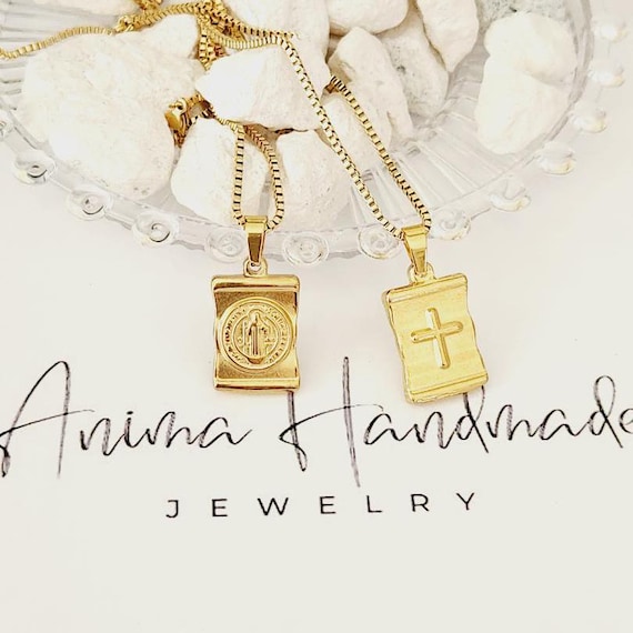 Saint Benedict Gold Scapular Necklace, Scapular Catholic