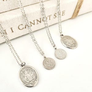 Saint Benedict medal, Dainty silver saint benedict, Saint for protection, San benito abad, Catholic Jewelry Gift, Confirmation Baptism Gift