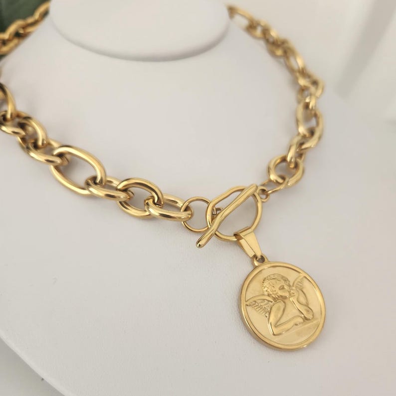 Guardian Angel Necklace | Thick Chain | Cherub Necklace | Angel ...