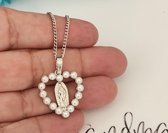 Lady of Guadalupe Silver Necklace  | Virgin Mary Necklace in Stainless Steel | Catholic Jewelry | Religious Gift | Gift for Mom