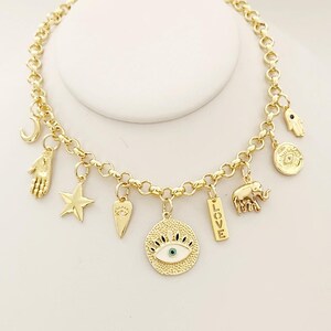 Gold Multi-charm Necklace Evil Eye Protection and Good Luck Charms ...