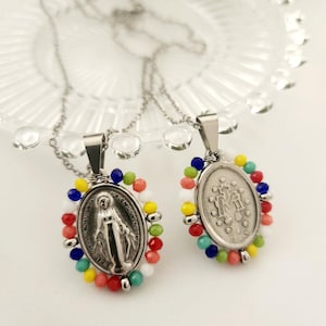 Miraculous Medal Necklace, Handmade Silver Miraculous medal, Stainless Steel, Christian jewelry, Gift for her