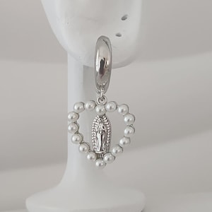 Virgin Guadalupe Hoop Earrings: Silver-Plated Heart, Catholic Gift