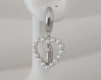 Virgin Guadalupe Hoop Earrings: Silver-Plated Heart, Catholic Gift