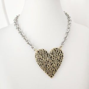 Chunky Heart Necklace: Gold & Silver Stainless Steel Love Jewelry