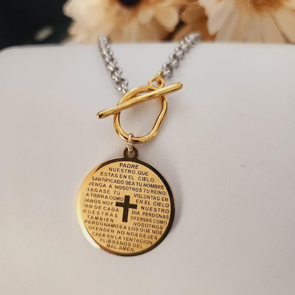 Our Father Prayer Necklace: Gold & Silver,  Stainless Steel, Catholic Jewelry, Gift for Her