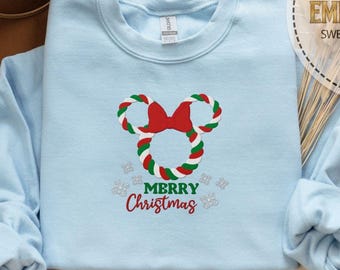 Embroidered Merry Christmas Sweatshirt, Minnie Sweatshirt, Disney Christmas Sweatshirt, Mickey Mouse Sweatshirt, Xmas Party Sweatshirt