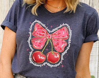 Camisa con lazo de cereza, te amo mucho, camisa del día de San Valentín, camisa de San Valentín, camisa de amor, regalos divertidos para el día de San Valentín, amor de cereza
