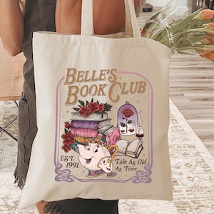 Belle&#39;s Book Club Tote Bag, Disney Tote Bag, Princess Gifts, Disney Trip Bag, Belle Princess, Beauty and Beast, Disney Characters