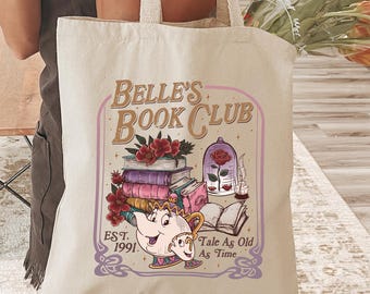 Belle's Book Club Tote Bag, Disney Tote Bag, Princess Gifts, Disney Trip Bag, Belle Princess, Beauty and Beast, Disney Characters