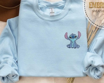 Sudadera con puntadas bordadas, Stitch y ángel, sudadera de Disney, sudadera de flores, sudadera de viaje de Disney, sudadera de Lilo