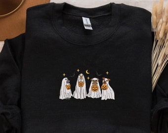 Ghost Dog Embroidered Sweatshirt, Halloween Ghost Dog Hoodie, Halloween Embroidered Sweatshirt, Pet Ghost Sweatshirt