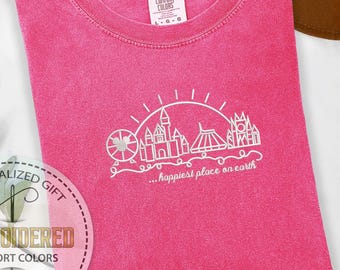 Embroidered Disneyland T-shirt, Comfort Colors, Happiest Place On Earth, Disney Trip Shirt, Holiday Shirt, Disney Shirt, Vacation Shirt