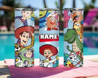 Personalized Toy Story Tumbler Custom Name Kids Gift | 20oz Skinny Cup Lid Straw