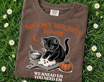 Spooky Biscuits Bakery Halloween Cat Shirt | Comfort Colors Vintage Ghost Biscuit Tee Cat Lover Gift