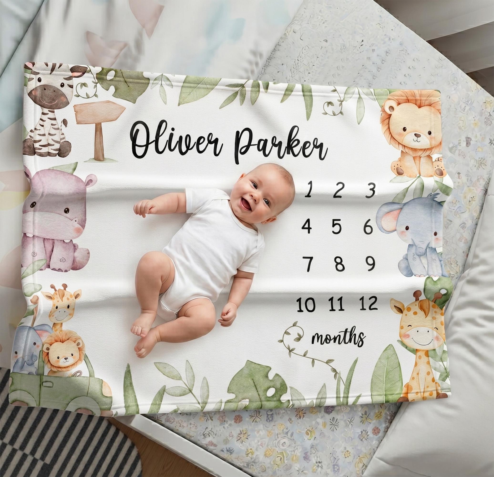 Custom Safari Baby Photo Blanket | Jungle Animals Personalized Newborn ...