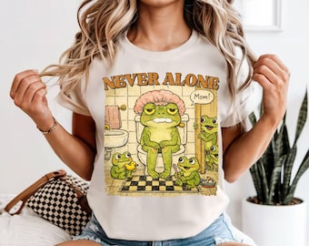 Funny Frog Mom Shirt Overstimulated Mom Tee | Never Alone Comfort Colors | Tired Mom Gift Retro Vintage Motherhood | New Mom Baby Shower