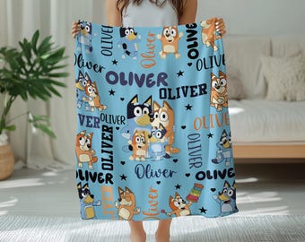 Personalized Kids Name Blanket Custom Cartoon Characters | Toddler Birthday Gift | Cozy Velveteen Throw | Custom Name Collage Baby Shower