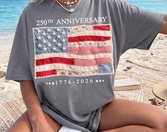 Faux Patchwork American Flag Comfort Colors Shirt Women | Quilt USA Tee | 4th of July Farmhouse Patriotic Gift | Cottage Core Gingham Tees