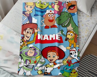 Personalized Toy Story Blanket Custom Name | Kids Birthday Gift Woody Buzz Lightyear Throw