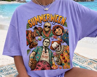 Summerween Horror Villain Beach Shirt, Horror Vibes Comfort Colors Tee, Killer Halloween Shirt