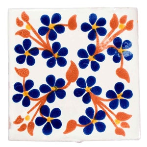 Sample Violets blue and terracotta  – hand made glaze terracotta wall tiles 105mm X 105mm - Milagros