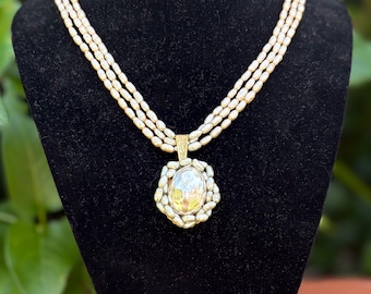 Vintage Signed MIRIAM HASKELL Multi Strand Faux Baroque Pearl Pendant Necklace