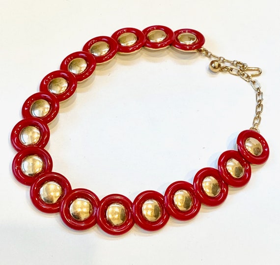 SALE Vintage Trifari Red Lucite and Gold Circles … - image 1