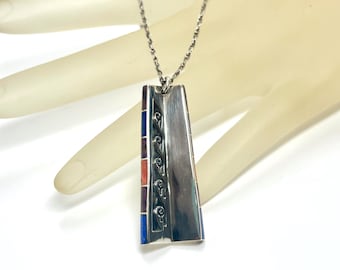 Authentic Lonn Parker Native American Sterling Silver Multi-Stone Inlay Pendant